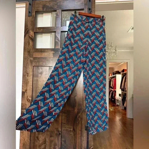 Zara Blue Red White High Waist Dress Pants w/ Pockets - Small - Picture 4 of 5